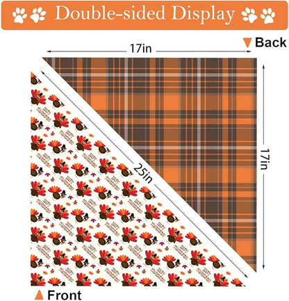 Thanksgiving Dog Bandana 2 Pack, All 4 Patterns Pumpkin Turkey Dog Scarf, Fall Autumn Leaves Pet Thanksgiving Bandanas for Medium Large Dogs, Triangle Reversible Fall Pet Scarf