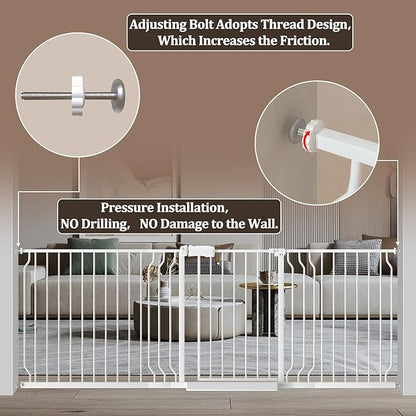 WAOWAO Baby Gate 43.3-52.75" Extra Wide Pressure Mounted Walk Through Swing Auto Close Safety White Metal Toddler Kids Child Dog Pet Puppy for Stairs,Doorways,Kitchen