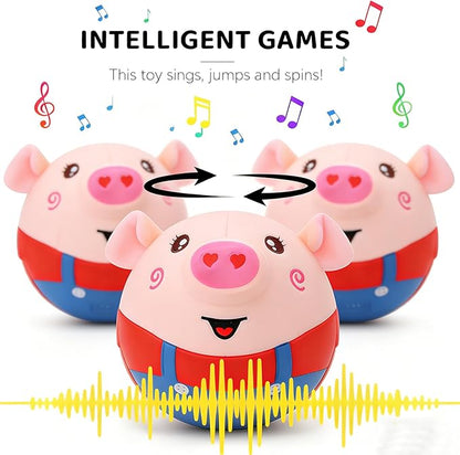 Interactive Dog Toys,Active Moving Pet Plush Toy with Recording and Music Modes, Jumping Squeaky Song shaking Interactive Dog Ball,Rechargeable Dog Toys to Keep Them Busy, Plush Pet Toy(Smile Red Pig)