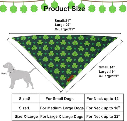 ADOGGYGO St Patrick Dog Bandana 2 Pack, Reversible Shamrock Pet Scarf Bib, Adjustable Fit Green St Patricks Day Bandanas for Extra Large Dogs (X-Large)