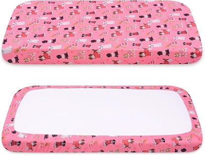 Replacement Dog Bed Covers Elastic Edged Washable Pet Bed Protector with Pink Dog Pattern Design for Medium & Large Pet Beds, Cover Only (Pink, 52.0" L x 28.0" W x 5.0" Th)