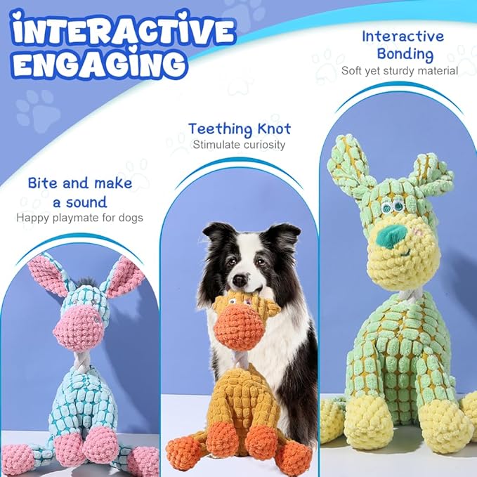 2025 New Dog Toys, Indestructible Plush Dog Toy, Dogs Toys for Aggressive Chewers, Dogs Squeaky Chew Toy for Indoor Pups Teething (Brown+Green)