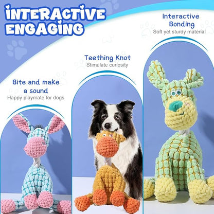 2025 New Dog Toys, Indestructible Plush Dog Toy, Dogs Toys for Aggressive Chewers, Dogs Squeaky Chew Toy for Indoor Pups Teething (Green+Blue)