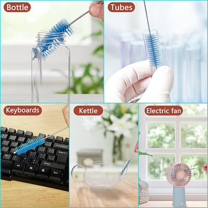 CiaraQ Bottle Cleaning Brushes, 8 Inch Nylon Tube Brush Set, Cleaner for Narrow Neck Bottles Cups with Hook, Set of 10pcs.