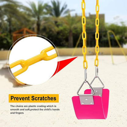 AGPTEK Swing Set, Seat with 66 Inch Anti-Rust Chains Thermoplastic Coated, Support 250lb, Cushion Accessories Replacement with Snap Hooks for Outdoors, Playground, Jungle & Gym - Pink