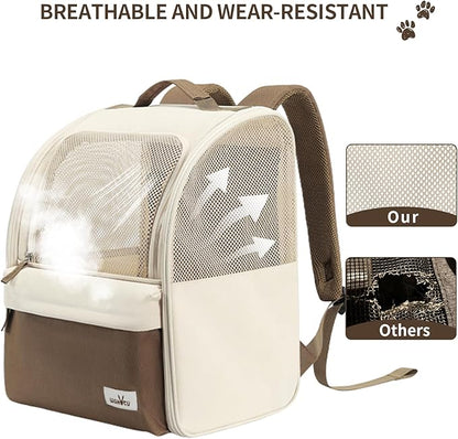 Cat Carrier Backpack,Steel Wire Frame More Stable,600D Wear-Resistant Oxford Fabric, Dog Carrier Cat Backpacks Suitable for Travel,Beige