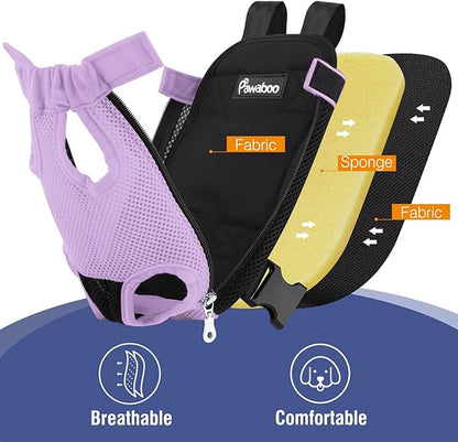 Pawaboo Pet Carrier Backpack, Adjustable Pet Front Cat Dog Carrier Backpack Travel Bag, Legs Out, Easy-Fit for Traveling Hiking Camping for Small Medium Dogs, Large Size, Purple