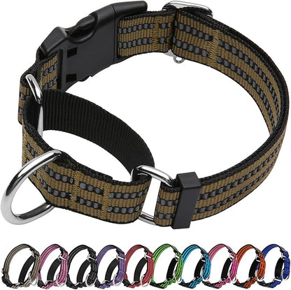 Martingale Dog Collar, Adjustable Nylon Reflective Collar with Buckle No Pull Dog Collar for Small Medium Large Dogs (Army Green M)