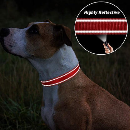 TagME Reflective Nylon Dog Collars, Adjustable Classic Pet Collar with Quick Release Buckle for Medium Dogs, Red, 1.0" Width
