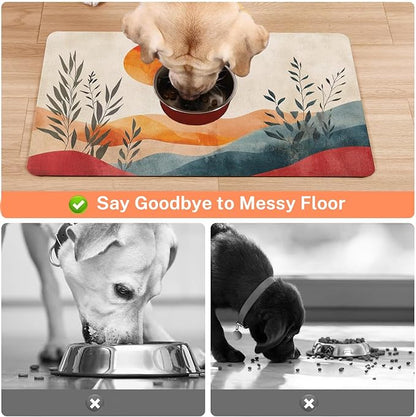 Absorbent Pet Dog Bowl Mat for Food and Water, Pet Cat Food Feeding Mat with Non Slip Rubber Backing, Dog Food Mats for Floors Waterproof, 16"x24"