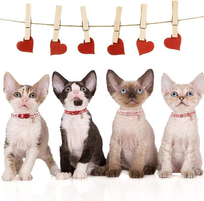 azuza 4 Pack Valentines Kitten Collar with Bell Valentines Day Breakaway Kitten Collars with Cute Heart Pattern Adjustable Size Suitable for Kittens