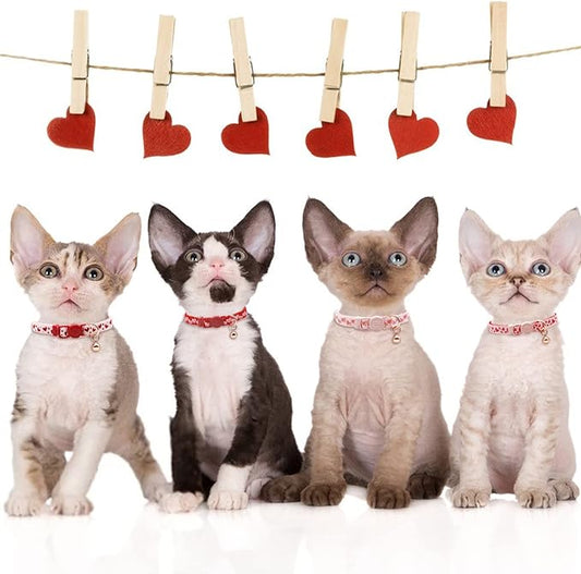 azuza 4 Pack Valentines Kitten Collar with Bell Valentines Day Breakaway Kitten Collars with Cute Heart Pattern Adjustable Size Suitable for Kittens