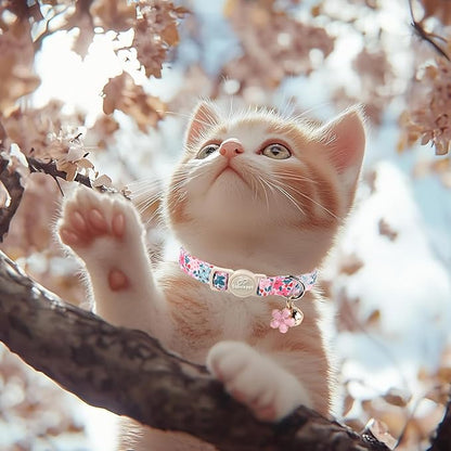2 Pack Cotton Cat Collars - Cute Breakaway Cat Collar with Bell, Strawberry and Flower Pendant, Spring Summer Adjustable Kitten Collars for Girl Cats, Sweet Floral Fruit