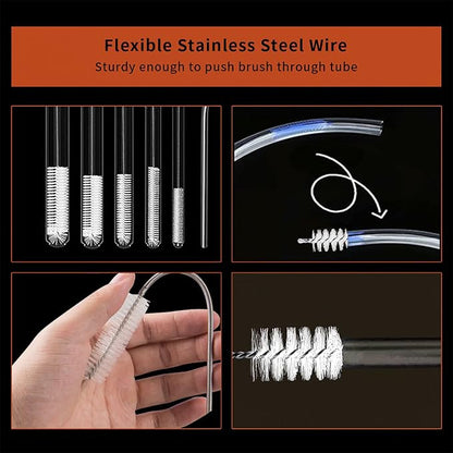 10 Pcs Flexible Drain Brush Straw Cleaner Brush Set,Pipe Cleaners Brush,61Inch Stainless Steel Double-Ended Hose Brush 8.2Inch Nylon Long CPAP Tube Cleaning Brush for Home Kitchen Sink Plumbing(White)