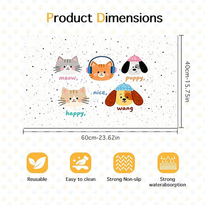 Pet Feeding Mat 24x16 inch Cat and Dog Print Meal Pad Non Slip Floor Mat for Food and Water Indoor Feeding Station Cute Pet Bowl Placemat for Small Cats and Dogs Kitchen Use