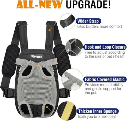 Pawaboo Pet Carrier Backpack, Adjustable Pet Front Cat Dog Carrier Backpack Travel Bag, Legs Out, Easy-Fit for Traveling Hiking Camping for Small Medium Dogs, Medium Size, Gray