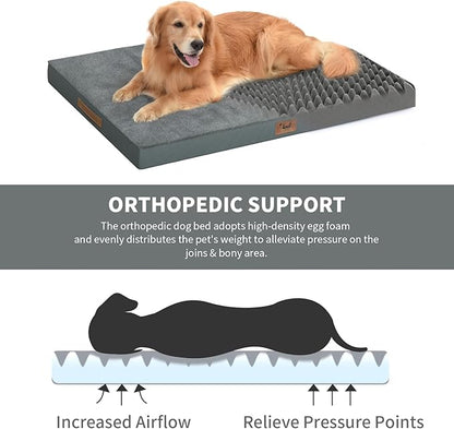Orthopedic Dog Bed for Extra Large Dogs, XL Comfort Pet Mat for Large Sized Dog 44x32 Inch, Egg Crate Foam with Removable Washable Oxford Cover, Gray