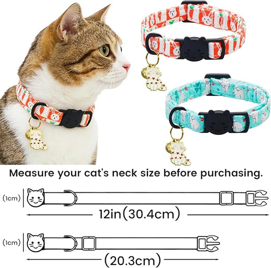 Easter Cat Collar-2 Pack Collars White and Orange Rabbit Print Breakaway with Kitten and Bell Pendant Safety Buckle Adjustable Pet Collar Gift for Cats and Small Pets