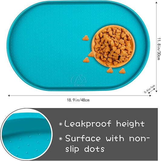 100% Waterproof 0.5" Raised Edge BPA Free Silicone Dog Food Mat, Pet Cat Feeding Mats Contain Spills Protects Floors, Placemats for Cats and Dogs Water Bowl Dishwasher. (Small, Teal)