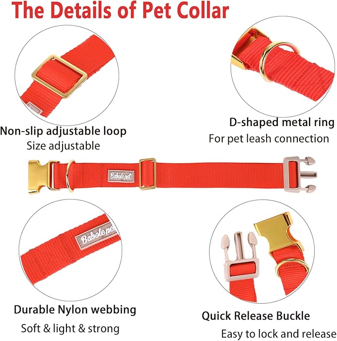 Nylon Dog Collar - Adjustable Red Soft Webbing Dog Collars for Small Medium Large Dogs Boy Girl Puppy Collar with Safety Metal Buckle XL
