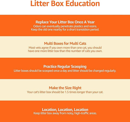 Amazon Basics Large Cat Litter Box with High Sides, Top Entry, Odor Control, Includes Scoop, 20.5 x 14.75 x 14.38 inches, Grey
