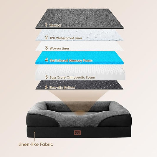 EHEYCIGA Orthopedic Dog Bed for Large Sized Dog, 41x27x7.5 Inch Large Memory Foam Dog Couch Bed with Sides, Waterproof Liner & Washable Removable Cover, Bolster Pet Sofa, Grey/Black