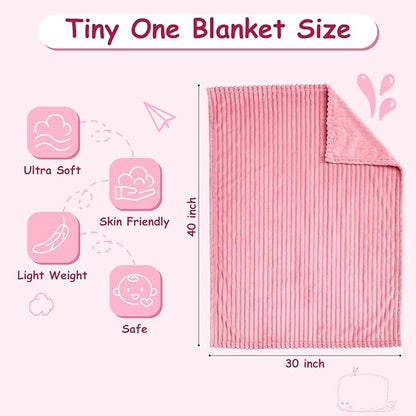 Soft Fleece Baby Blanket Ultra Cozy Pink Baby Blankets for Girls Warm and Lightweight Infant Toddler Newborn Receiving Gift with Reversible Stripes for Crib Stroller, 30x40 Inch, Dark Pink