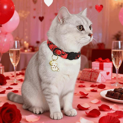 Elegant little tail 2 Pack Cat Collar- Valentines Cat Collars Breakaway with Bell Pendant Wedding Kitten Boy Girl Safety Adjustable 7-12 Inch Collar for Small Cats Puppy
