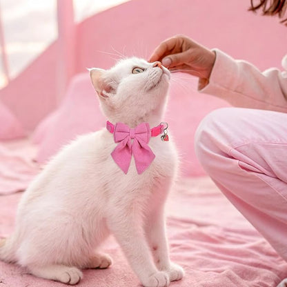 SCENEREAL Cat Collar with Bell & Stylish Bowtie, Pink Breakaway Cat Collars Accessories for Boy Girl Small Cats, Holiday Kitten Costumes for Female Male Pets