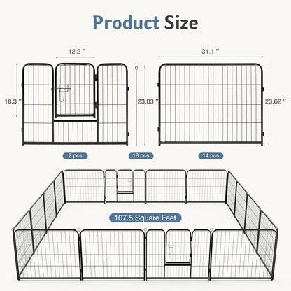 DUMOS Dog Playpen Indoor, Metal 24 Inch 16 Panels Foldable Pet Fence with Door, Outdoor Small Medium Large Dog Puppy Portable Exercise Play Pen for RV Camping, Trips, Play Yard