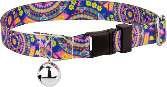 Country Brook Petz - Blue Boho Mandala Cat Collar - Groovy Collection Featuring Far Out Designs