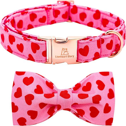 Lionheart glory Dog Bow Collar Valentine's Day Dog Collar for Small Dogs, Hearts Dog Collars with Bowtie Spring Dog Collar Pet Collar Bows