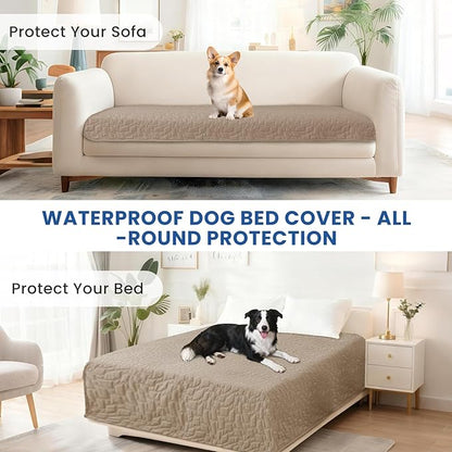 Waterproof Couch Covers for Pets, Waterproof Dog Bed Cover, Anti-Slip Soft Dog Blankets, Couch Cover for Dogs Washable, Pet Blanket for Puppy Large Dogs Cat (30x53 Inch, Khaki)