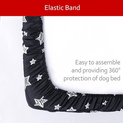 Waterproof Dog Bed Covers Replacement Washable Pet Hair Easy to Remove, Noiseless Quilted Puppy Pet Bed Cover Lovely Black Star Print 29x41 Inches, for Dog/Cat, Cover Only