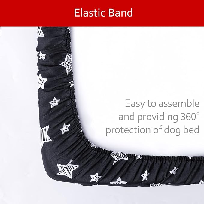 Waterproof Dog Bed Covers Replacement Washable Pet Hair Easy to Remove, Noiseless Quilted Puppy Pet Bed Cover Lovely Black Star Print 27x36 Inches, for Dog/Cat, Cover Only