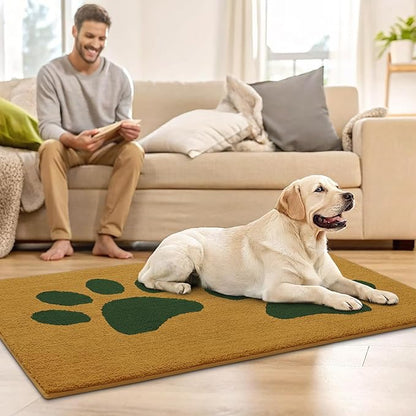 Buganda Dog Door Mat for Muddy Paws, Absorbent Dirt Trapper Washable Indoor Doormats, Non Slip Low-Profile Mud Mat for Dogs, Front Entrance Doormat for Inside Floor (30x20 Inches, Yellow and Green)