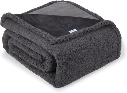 Waterproof Dog Blanket for Large Dogs - Reversible Washable Pet Blanket, Soft Sherpa Fleece Furniture Protector, Cat Throw Bed Couch, Grey, 60"x80"