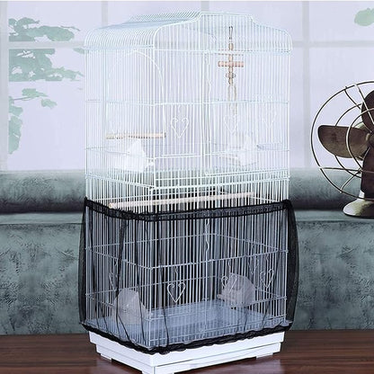 Bird Cage Seed Catcher, Large Airy Gauze Bird Cage Cover Guard, Adjustable Birdcage Nylon Mesh Net Cover (XL-118x32 in, Black)