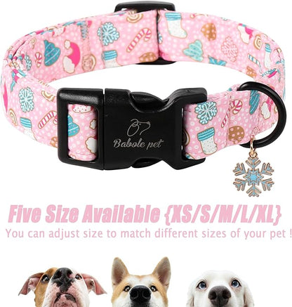 Christmas Dog Collar for Puppy Small Dogs - Cute Snowflake Print Pink Christmas Collars for Dogs, Soft Adjustable Winter Holiday Dog Collars with Quick Release Buckle XS