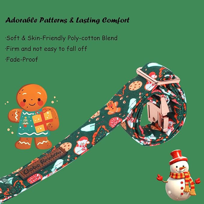 Christmas Dog Collar, Cute Winter Holiday Collars Green Christmas Tree and Snowman Print Metal Buckle Collar Adjustable Sturdy Collars for Medium Girl Boy Dogs