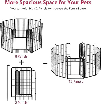 Dog Playpen 40 inch 2 Panels Indoor Dog Pen for Large/Medium/Small Dogs Heavy Duty Metal Dog Fence Outdoor for Yard, Puppy Playpen with Door Portable Pet Fence for RV Camping Yard