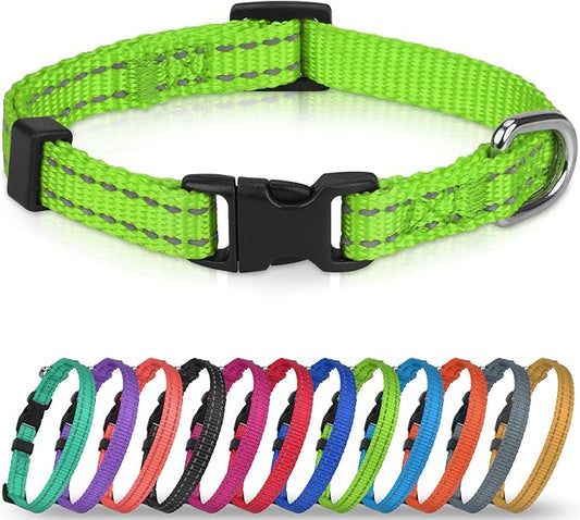 Joytale Small Dog Collar, Reflective and Adjustable Nylon Collar with Quick-Release Buckle, Lightweight No-Choke Design for Puppy and Extra Small Dogs, Green, XS