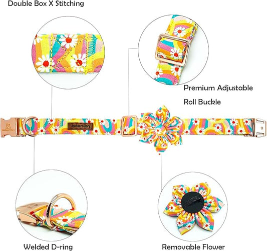 Lionheart glory Dog Collar with Flower, Sunflower Pattern Pet Collar Durable Cute Dog Flower Collars Summer Spring Female Pet Gift Adjustable Dog Collar for Large Dogs