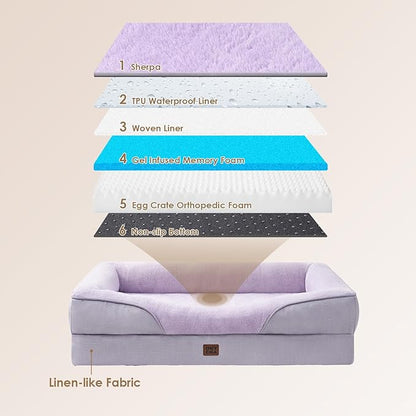 EHEYCIGA Orthopedic Dog Bed for Large Sized Dog, 41x27x7.5 Inch Large Memory Foam Dog Couch Bed with Sides, Waterproof Liner & Washable Removable Cover, Bolster Pet Sofa, Purple