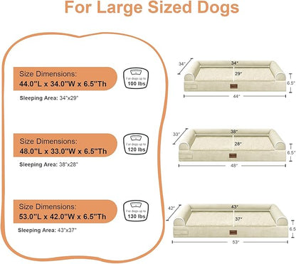Large Dog Bed Orthopedic Washable: Beds Bolster XXL Bed Big XLarge Dogs Egg Crate Foam Sofa Couch Waterproof Removable Cover - Beige