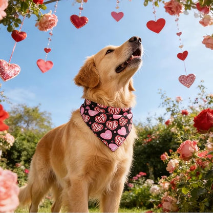 PAWCHIE Valentine's Day Dog Bandanas 4 Pack, Reversible Dog Party Triangle Scarf Bibs, Pet Holiday Costume with Adjustable Snaps, Multiple Love-Themed Patterns for Medium Dogs Puppy,Cats Pets, L