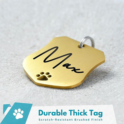 Ultra Joys Dog Tags Personalized for Pets - Hollow Paw Custom Pet ID Tag - Engraved Dog Tag for Small, Large Dogs - Small Badge in Gold
