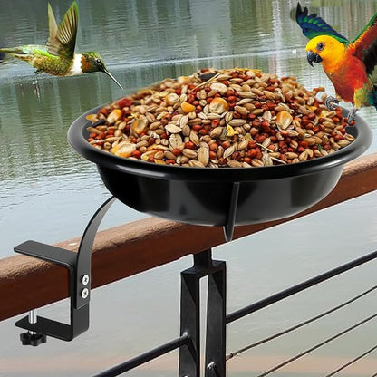 10.6-Inch Bowl Deck Mounted Bird Bath for Outside, Metal Birdbaths for Outdoors, Outdoor Bird Bath with Adjustable Clamp for Railing Balcony Fence, Bird Feeders for Outdoors Garden Decor