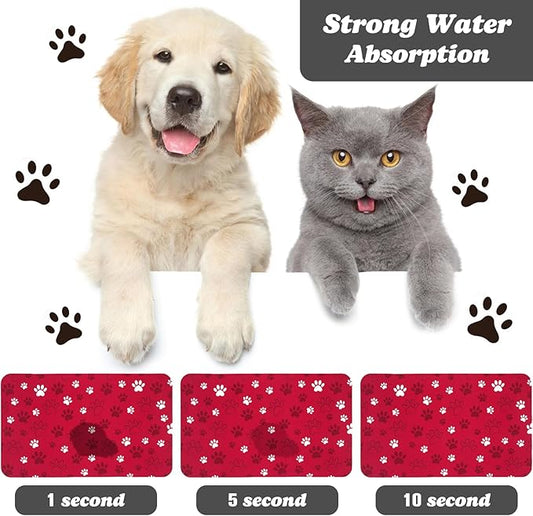 Dog Food Mat, Absorbent Water Bowl Mats Cat Pet Feeding Placemats Red 24 * 32 inch