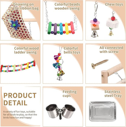 Bird Playground, Playstand for Parrot Cage Accessories (A Ladder with chew Toy)